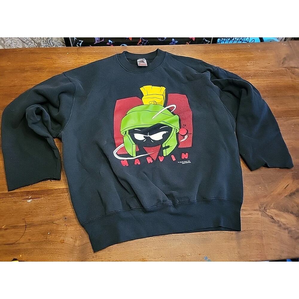 90's marvin the martian sweatshirt Black XL Fruit Of Loom Heavy Cut Off